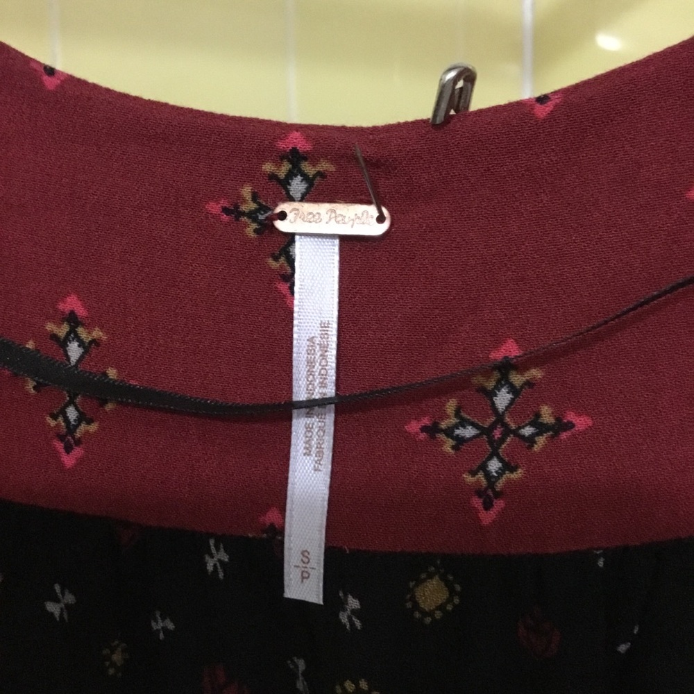 free people black & red faux wrap blouse fitted waist  sz. s - Picture 3 of 14